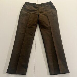 Ralph Lauren Olive Green Silk Dupioni Ankle Pants Side Zip Classic Preppy Size 2